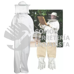 OVEAPIG OVEROL DE APICULTOR DE GABARDINA BLANCO CON CARETA  Y GUANTES TALLA G PEDROM