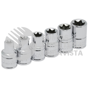 5400TX JUEGO DE DADOS TORX HEMBRA CUADRO DE 1/2", EN RIEL, 6 PIEZAS URREA
