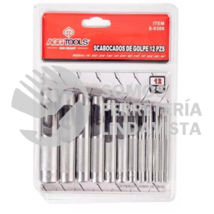 S-0300 JUEGO DE 12 SACABOCADOS DE GOLPE DE 1/8"(3MM) A 3/4"(18MM) MCA. AGG TOOLS