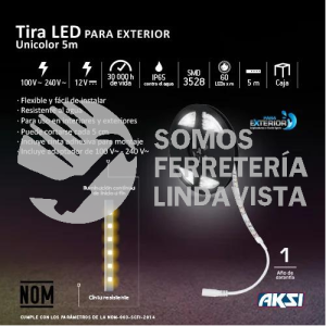 128601 TIRA LED PARA EXTERIOR (IP65) COLOR BLANCO 6500K (5 MTS) - LÍNEA ECO AKSI
