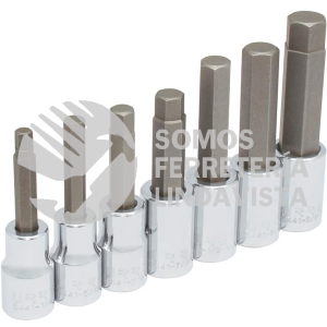 54417 JUEGO DE DADOS CON PUNTA HEXAGONAL CUADRO DE 1/2" 6 PUNTAS, EN PULGADAS EN RIEL, 7 PIEZAS URREA