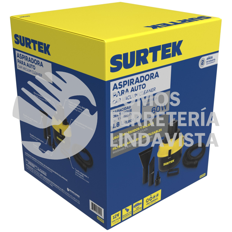 ASP41 ASPIRADORA PORTÁTIL PARA AUTOMÓVIL 1800 ML, 12 V SURTEK