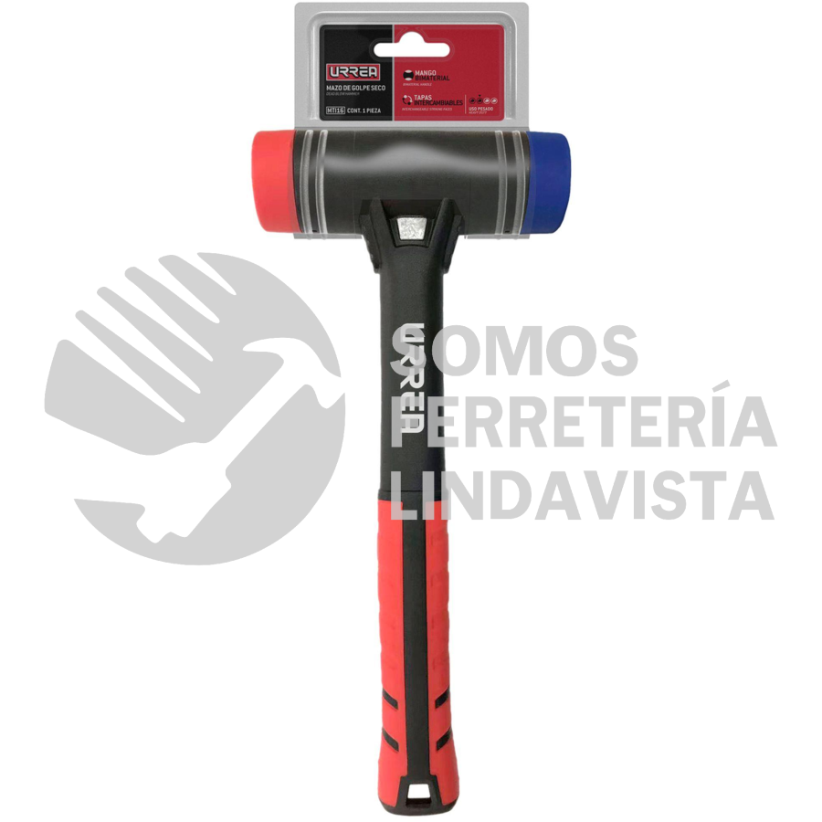 JMTI JUEGO DE MAZO DE GOLPE SECO CON MANGO RUBBER GRIP TAPAS INTERCAMBIABLES 16 OZ, 9 PIEZAS URREA