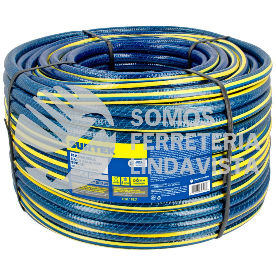 M12S50 MANGUERA PARA JARDÍN TEJIDO SPIDER CON CONECTOR METÁLICO 3/4", 50 M SURTEK