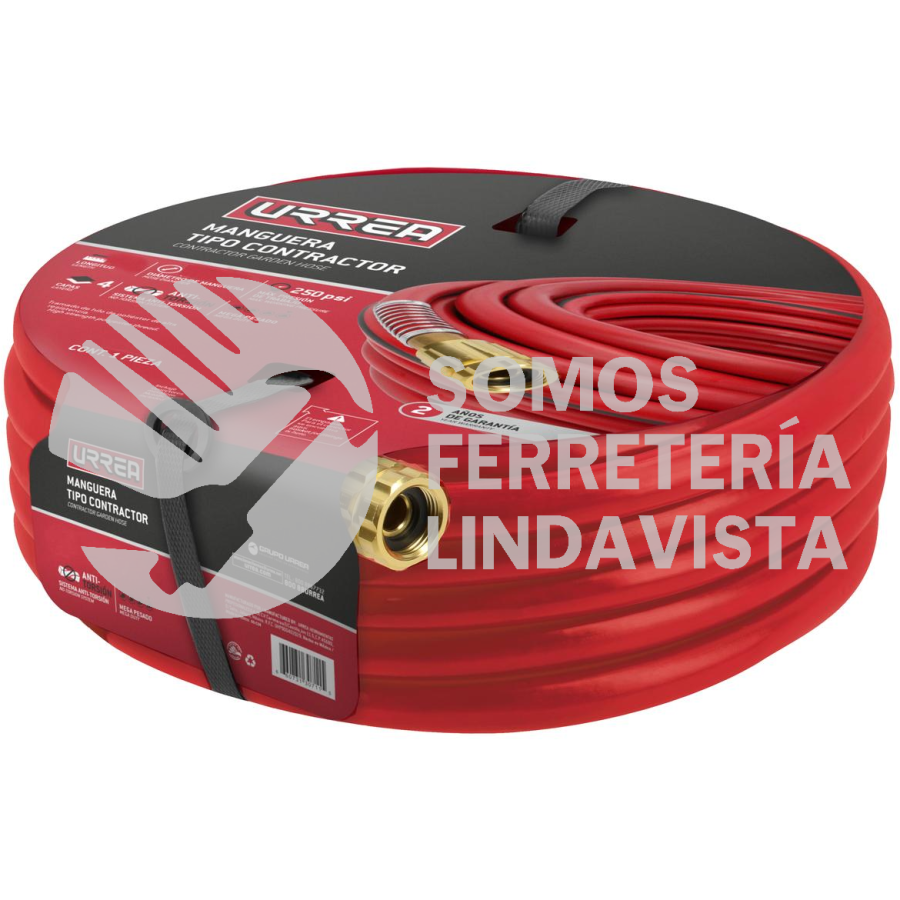 MU58R25 MANGUERA PARA JARDÍN DE 6 CAPAS REFORZADA CON CONECTOR METÁLICO ROBUSTO 5/8", 25 M URREA