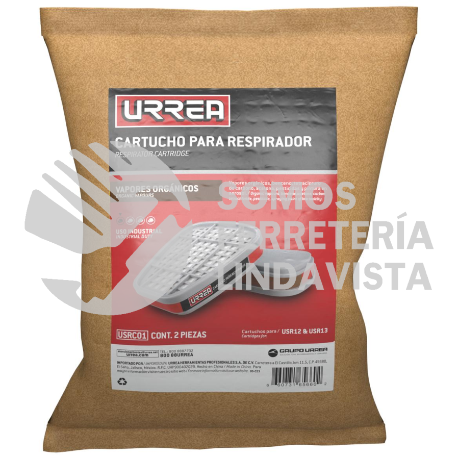 USRC01 CARTUCHO PARA RESPIRADOR CON PROTECCIÓN PARA VAPORES ORGÁNICOS Y SOLVENTES URREA