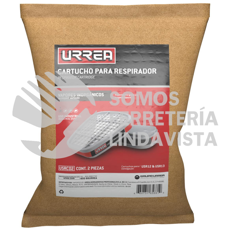 USRC02 CARTUCHO PARA RESPIRADOR CON PROTECCIÓN PARA VAPORES INORGÁNICOS URREA