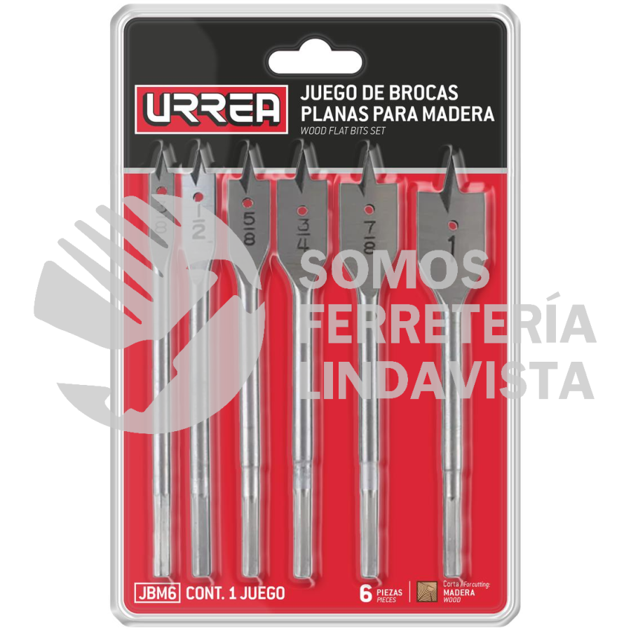 JBM6 JUEGO DE BROCAS PARA MADERA DE ACERO AL CARBONO TIPO MANITA, 6 PIEZAS URREA