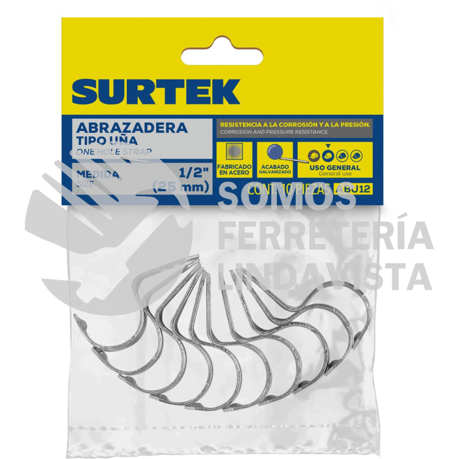 ABU12 ABRAZADERA PARA TUBO TIPO UÑA 1/2", 10 PIEZAS SURTEK