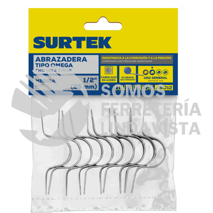 ABO34 ABRAZADERA PARA TUBO TIPO OMEGA 3/4", 10 PIEZAS SURTEK
