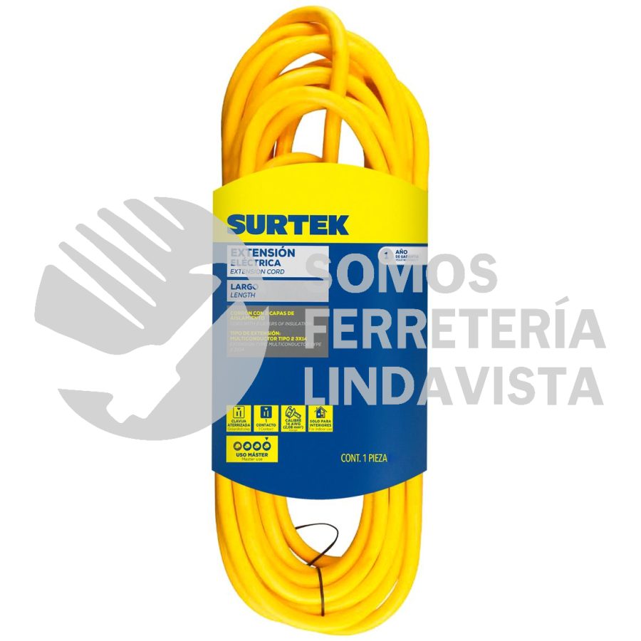 EEX4 EXTENSIÓN ELÉCTRICA USO EXTRA RUDO ATERRIZADA COLOR AMARILLO, 4 M SURTEK