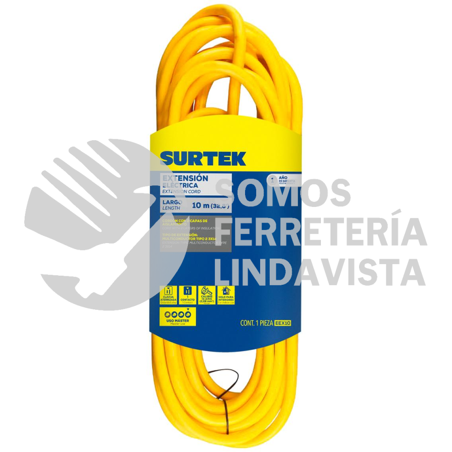 EEX10 EXTENSIÓN ELÉCTRICA USO EXTRA RUDO ATERRIZADA COLOR AMARILLO, 10 M SURTEK