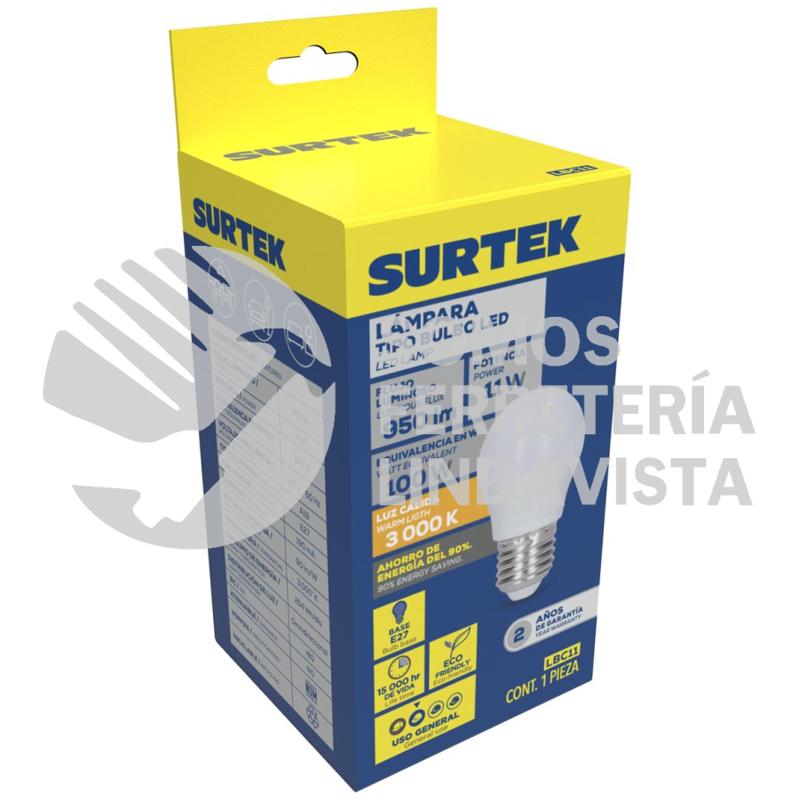 LBC11 LÁMPARA DE LED TIPO BULBO A19, 11 W LUZ CÁLIDA SURTEK