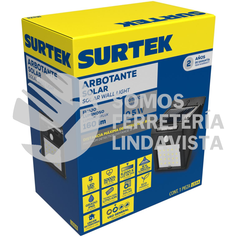 LS3A LUMINARIO DE LED SOLAR CON SENSOR DE 160 LM SURTEK
