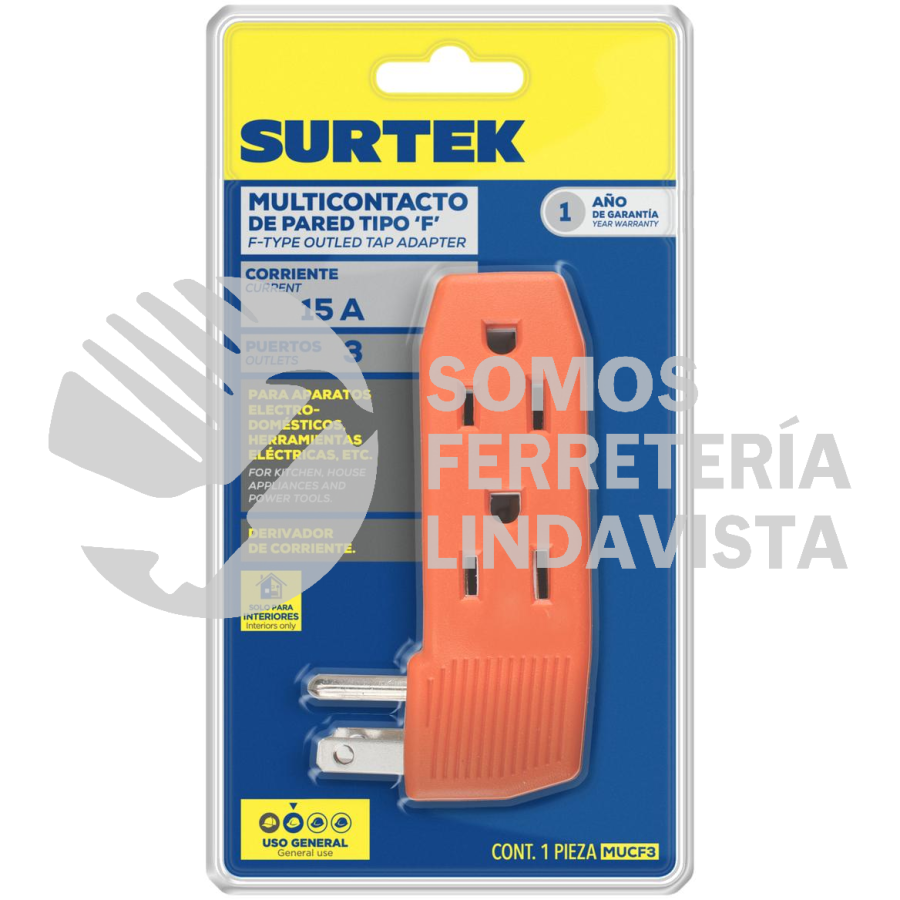 MUCF3 MULTICONTACTO DE PARED TIPO "F", 3 ENTRADAS, 15 A SURTEK