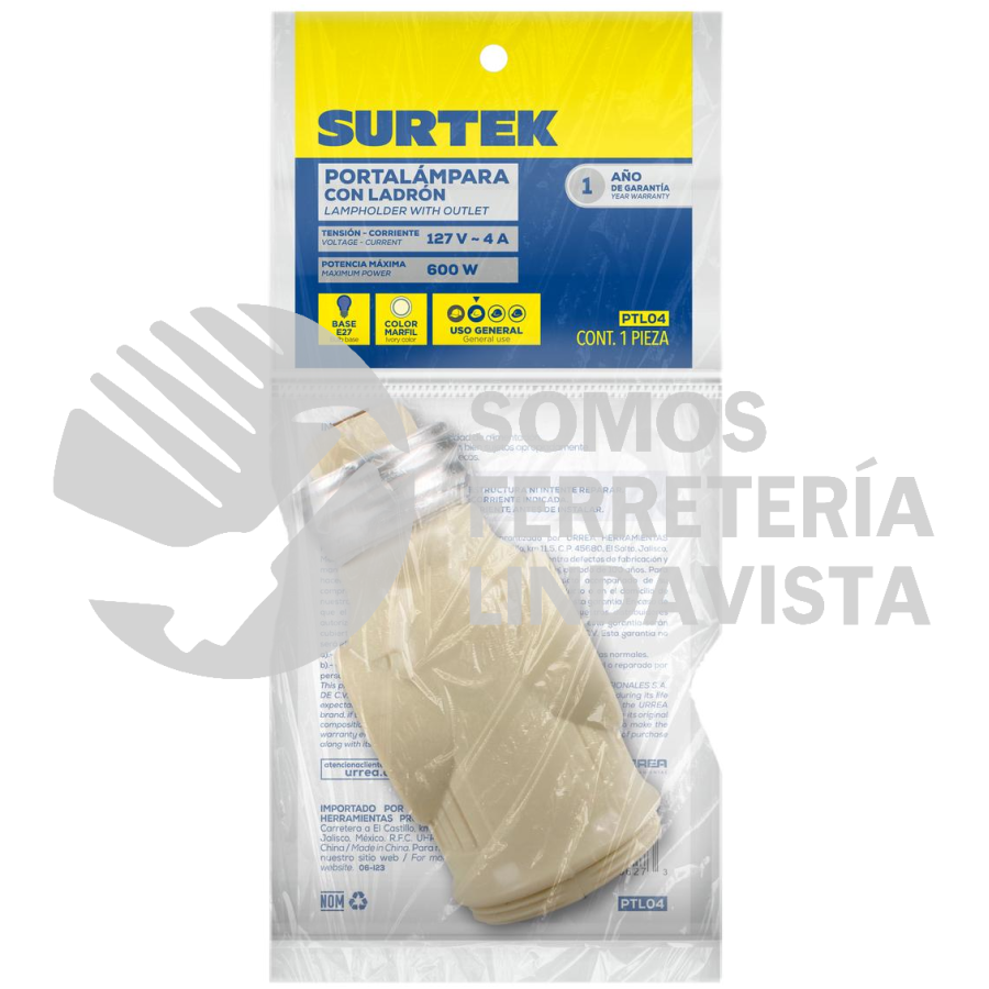 PTL04 PORTALÁMPARA CON LADRÓN, COLOR MARFIL SURTEK