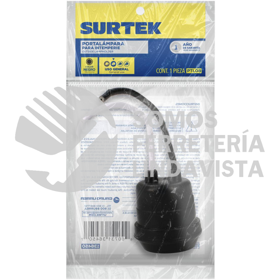 PTL08 PORTALÁMPARA DE HULE PARA INTEMPERIE, COLOR NEGRO SURTEK