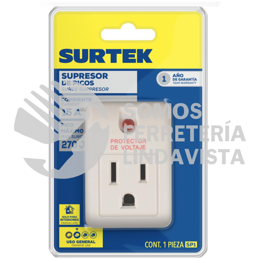 SP1 SUPRESOR DE PICOS 1 ENTRADA CABLE 270 J, 90 CM SURTEK