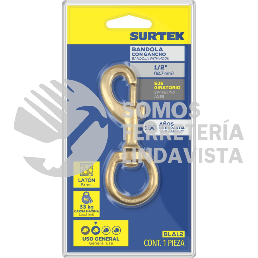 BLA12 BANDOLA DE LATÓN CON GANCHO 1/2" SURTEK