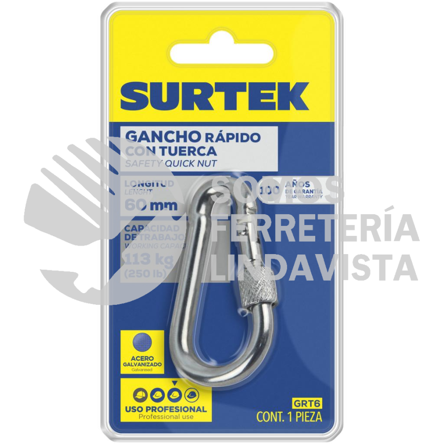 GRT6 GANCHO RÁPIDO CON TUERCA 6 X 60 MM SURTEK