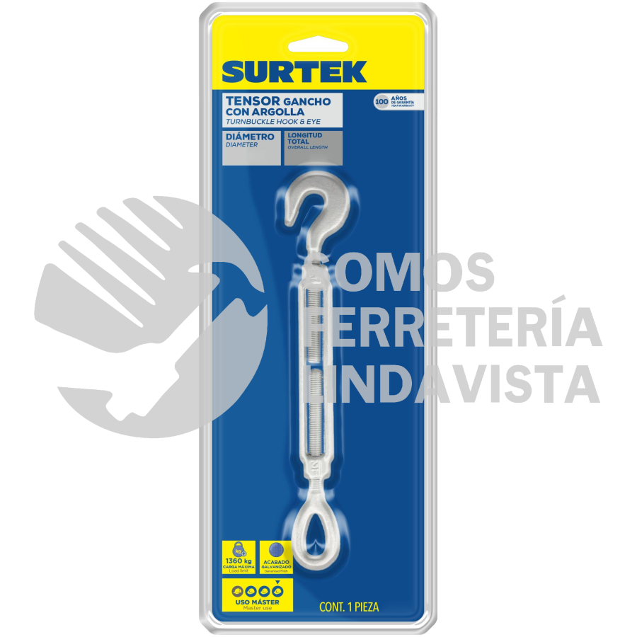 TEN24 TENSOR DE ACERO FORJADO GANCHO - ARGOLLA 1/4" X 4" SURTEK