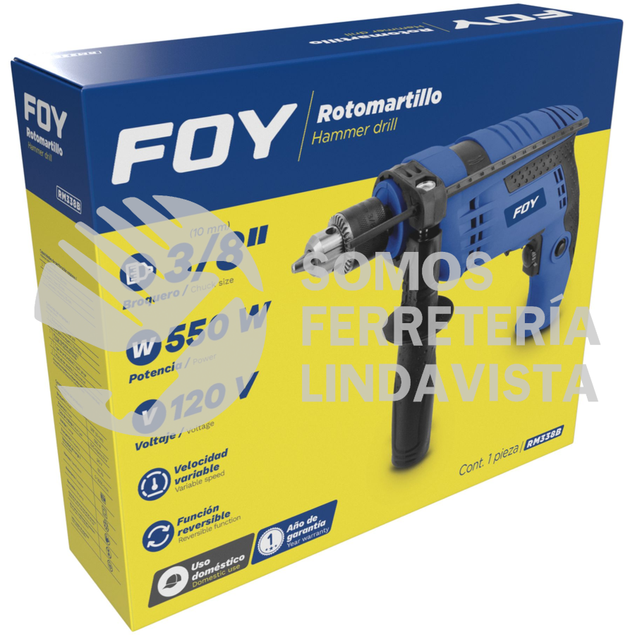 RM338B ROTOMARTILLO 3/8" 500 W 120 V, 0 - 3,000 RPM CON MANGO ADICIONAL AJUSTABLE FOY