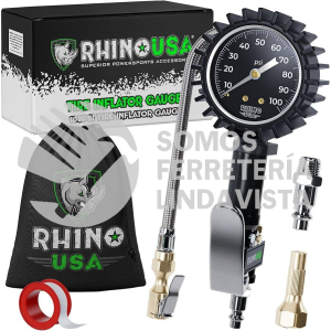 RGAUGE-0100 PRECISO MANOMETRO DE NEUMATICOS CERTIFICADO ANSI B40.1, GRAN MANGUERA TRENZADA DE 5,1 CM CON ESFERA INCANDESCENTE, HERRAJES DE LATON MACIZO, RV, INFLADOR DE 100 PSI RHI