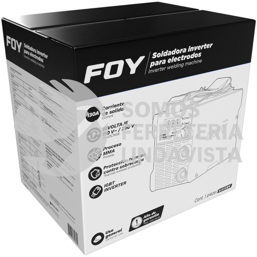 SI313BV SOLDADORA INVERTER PARA ELECTRODOS DE 1 FASE BI VOLTAJE 110-220 V, 130 A FOY