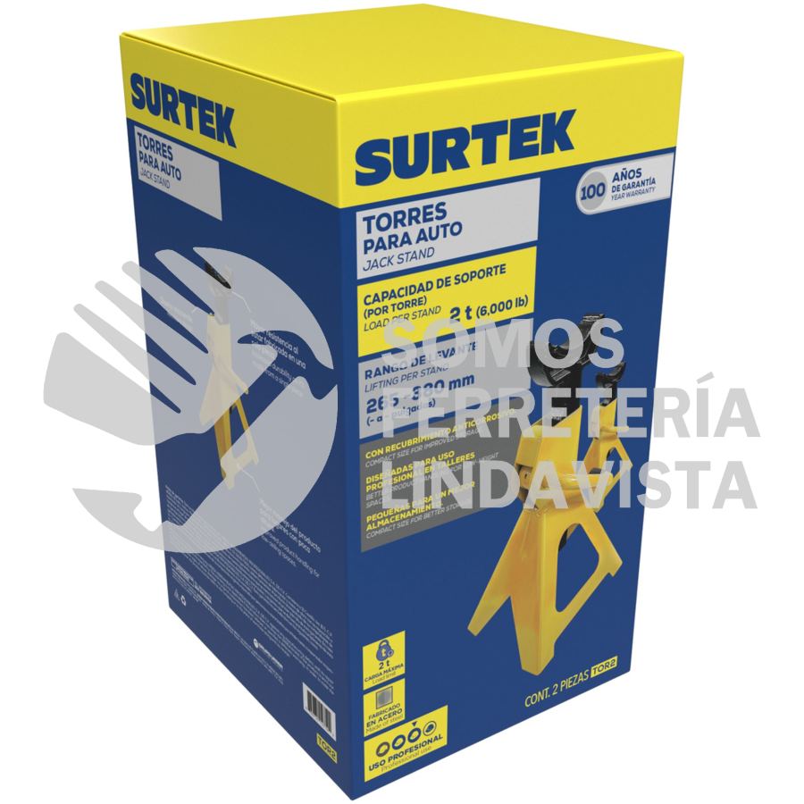 TOR2 TORRES PARA AUTOMÓVIL DE ACERO, 2 TON, 2 PIEZAS SURTEK
