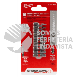 48-32-4618 CONJUNTO DE BROCAS DE INSERCION DE SEGUIRDAD TORX SHOCKWAVE 10 PZ MILWAUKEE